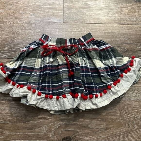 Sophie Catalou Toddler Girls Plaid Skirt Size 2 with Red Pompoms  EUC - Picture 1 of 2